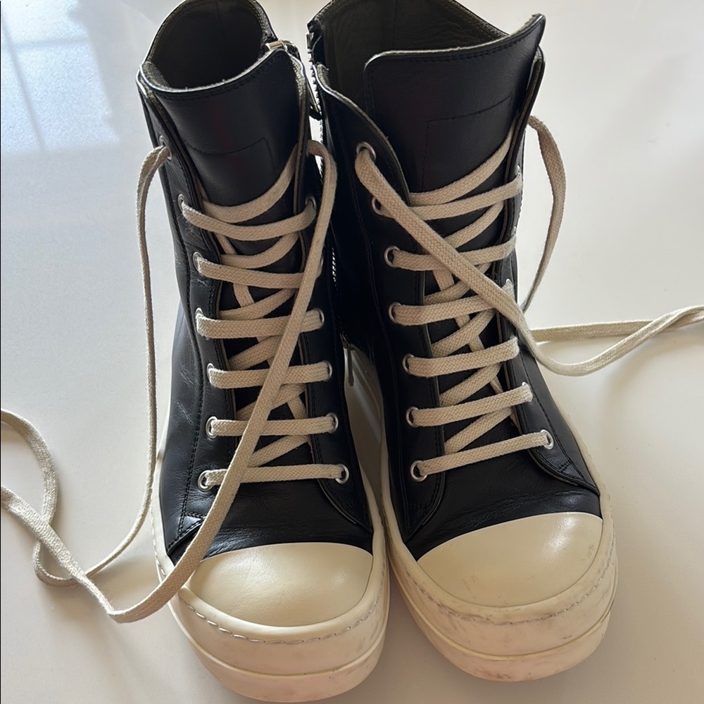 Rick Owens Black and White High-Top Sneakers